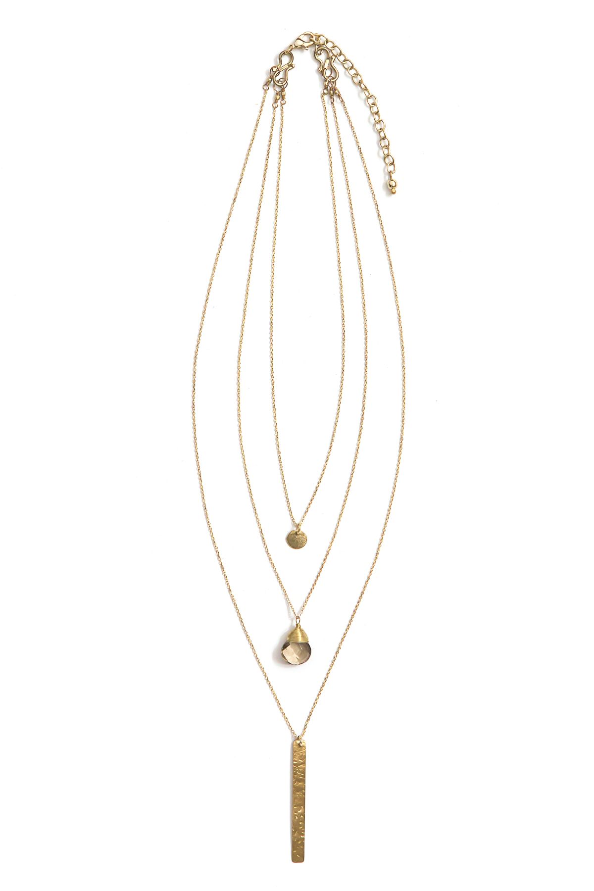 Triple Strand Multi-Way Pendant Necklace - Brass