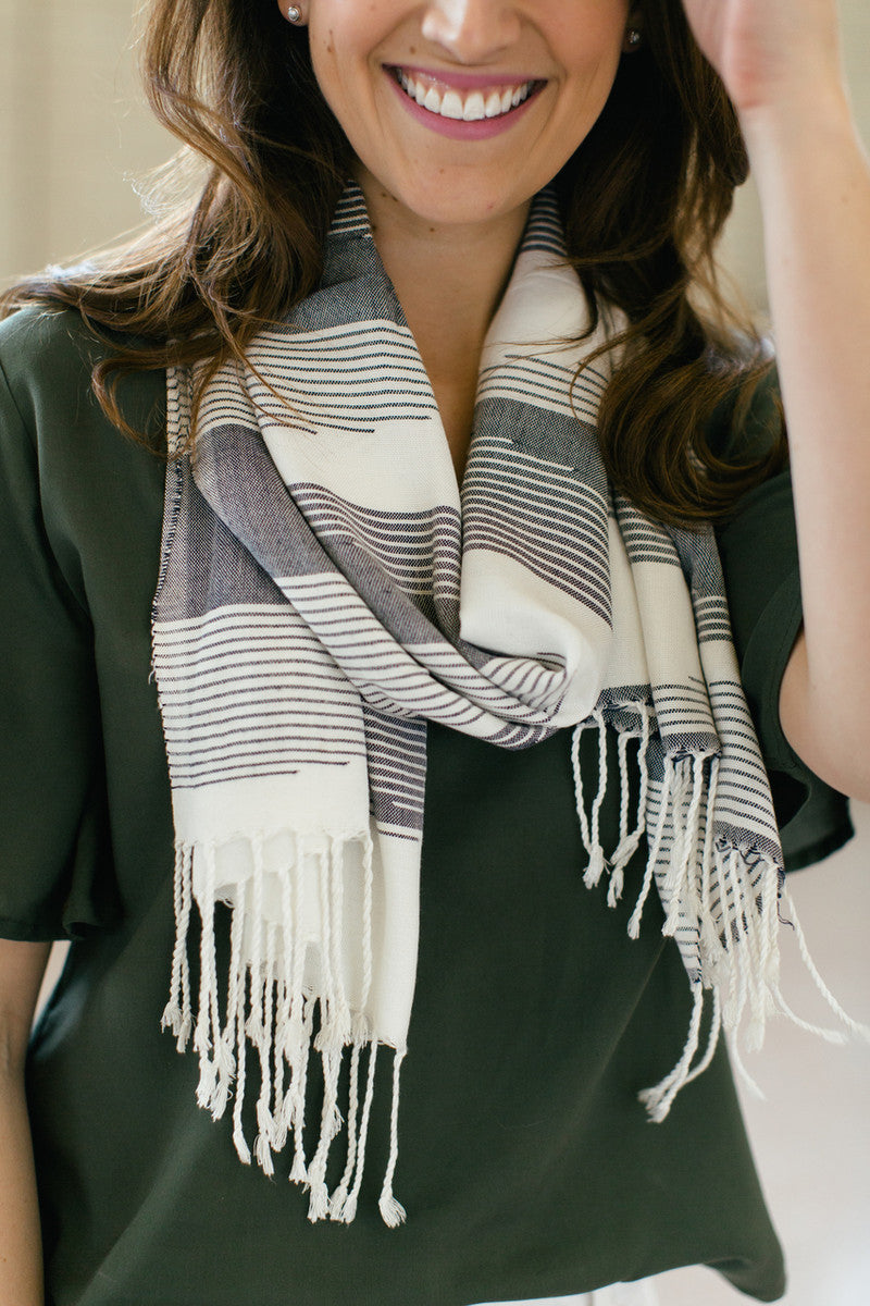 Blue and white fair trade scarf | Fair Anita