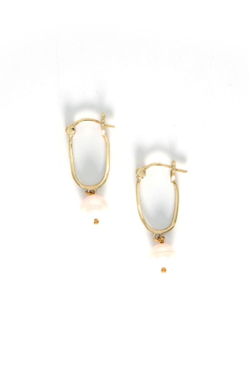 Freshwater Pearl Drop Earrings - Brass