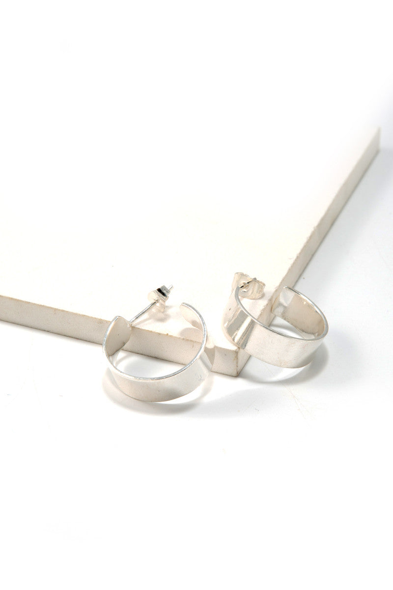 Gibbous Moon Wide Silver Hoops