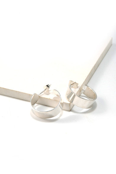 Gibbous Moon Wide Silver Hoops
