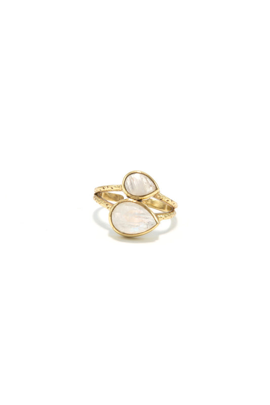 Moonstone Warrior Adjustable Brass Ring