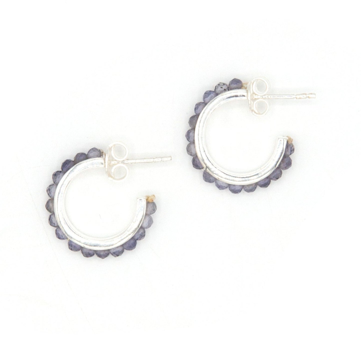 Iolite Stone Sterling Silver Hoops