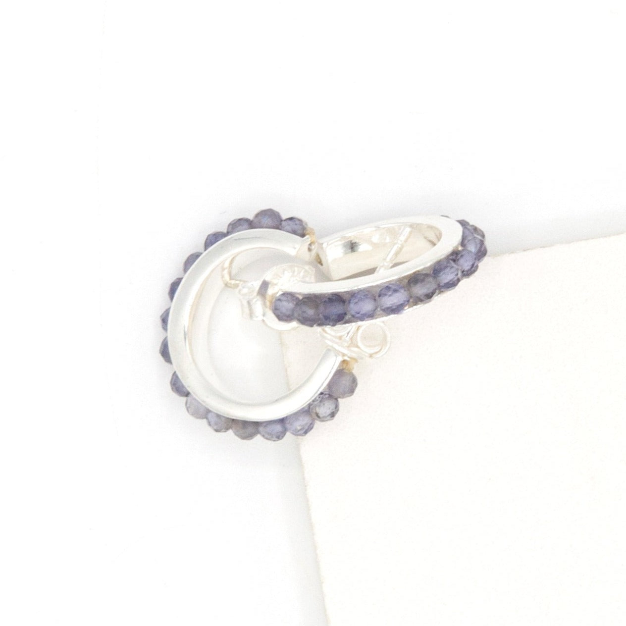 Iolite Stone Sterling Silver Hoops