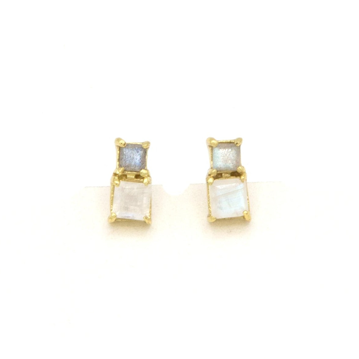 Stacked Box Stone Stud Earrings