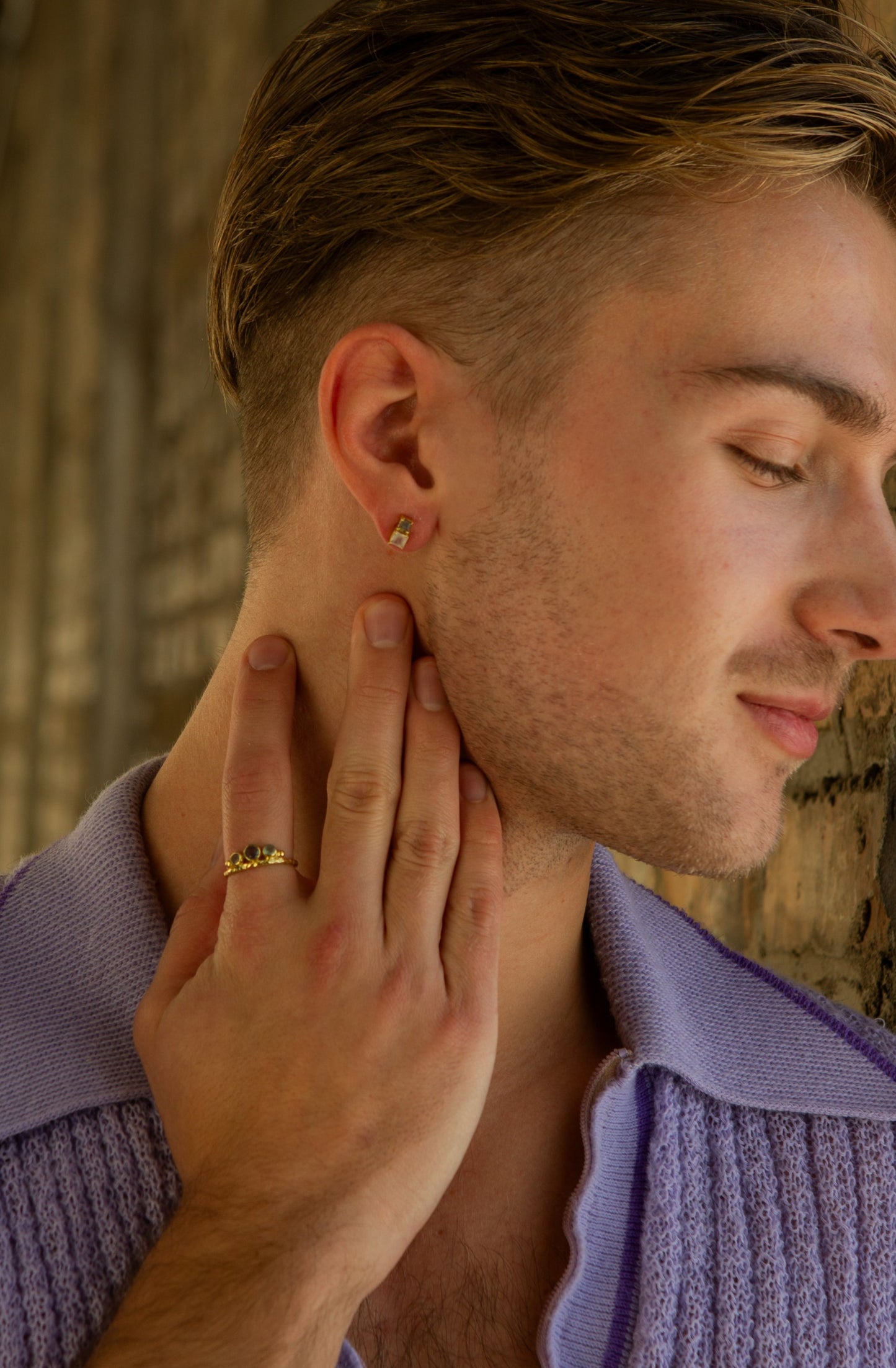 Stacked Box Stone Stud Earrings