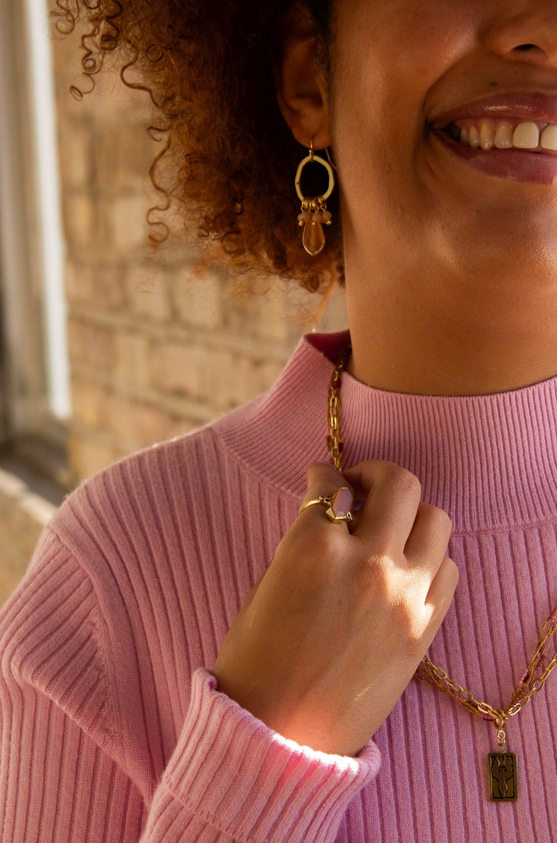 Blush and Brass Chandelier Loop Earrings