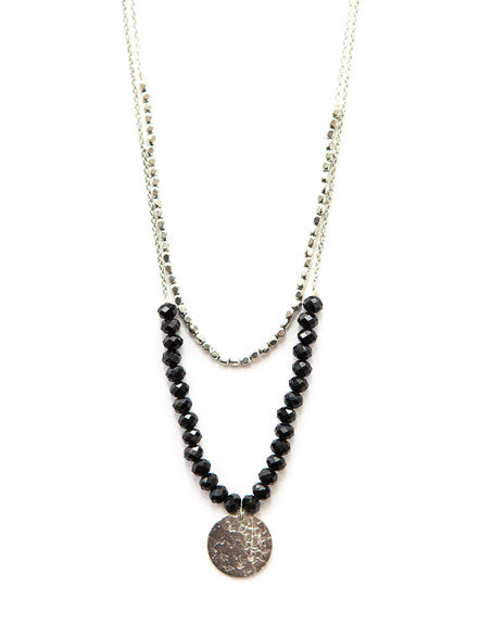 Black Beaded Convertible Necklace - Silver