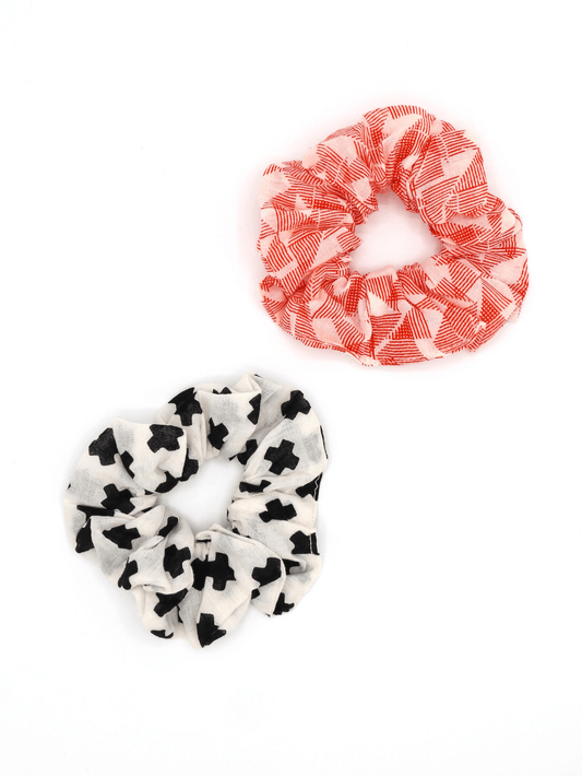 red pattern cotton fair trade scrunchies | Fair Anita