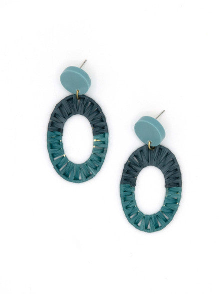 Blue Raffia Statement Earrings