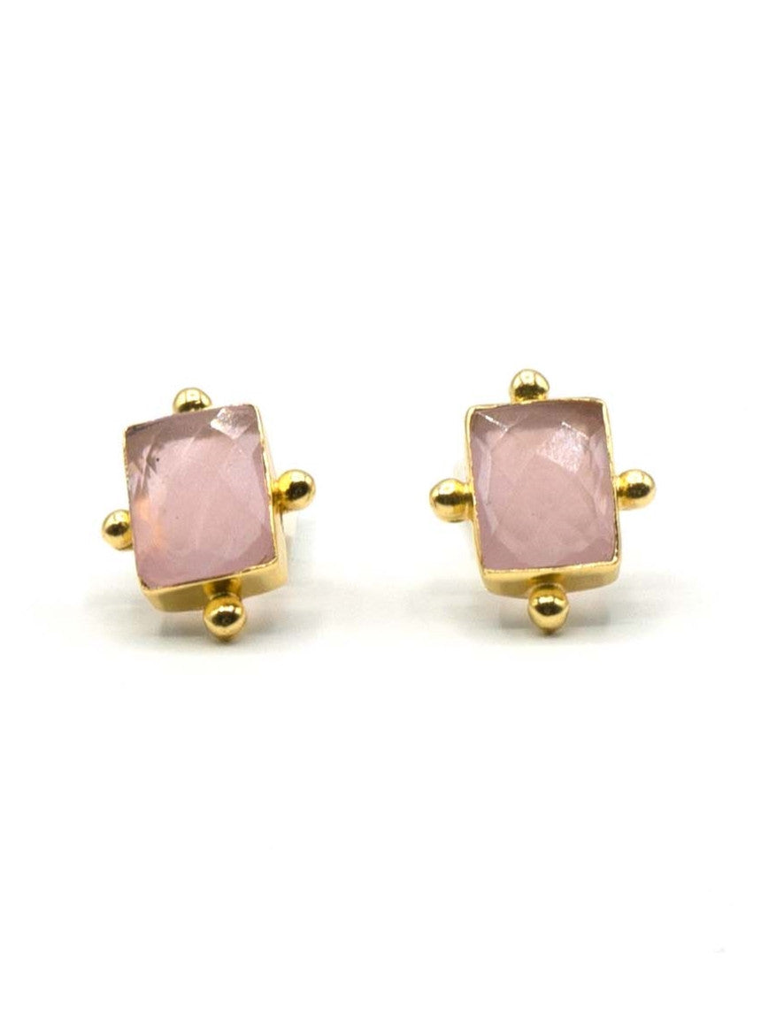 oversized pink chalcedony brass studs | Fair Anita