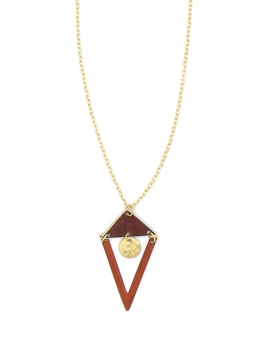 geometric open red pendant long necklace