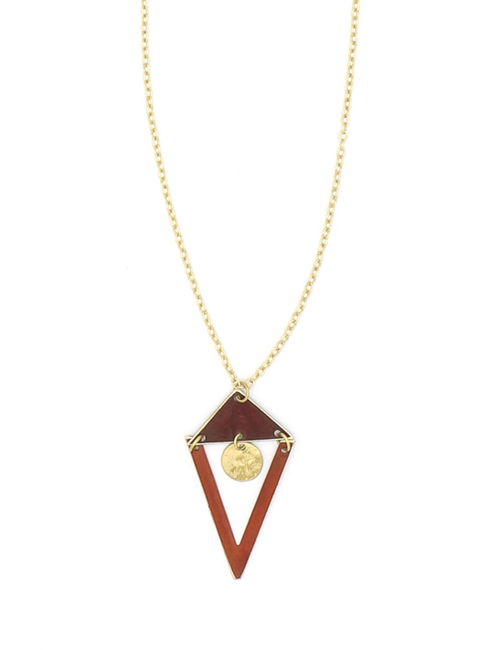 geometric open red pendant long necklace