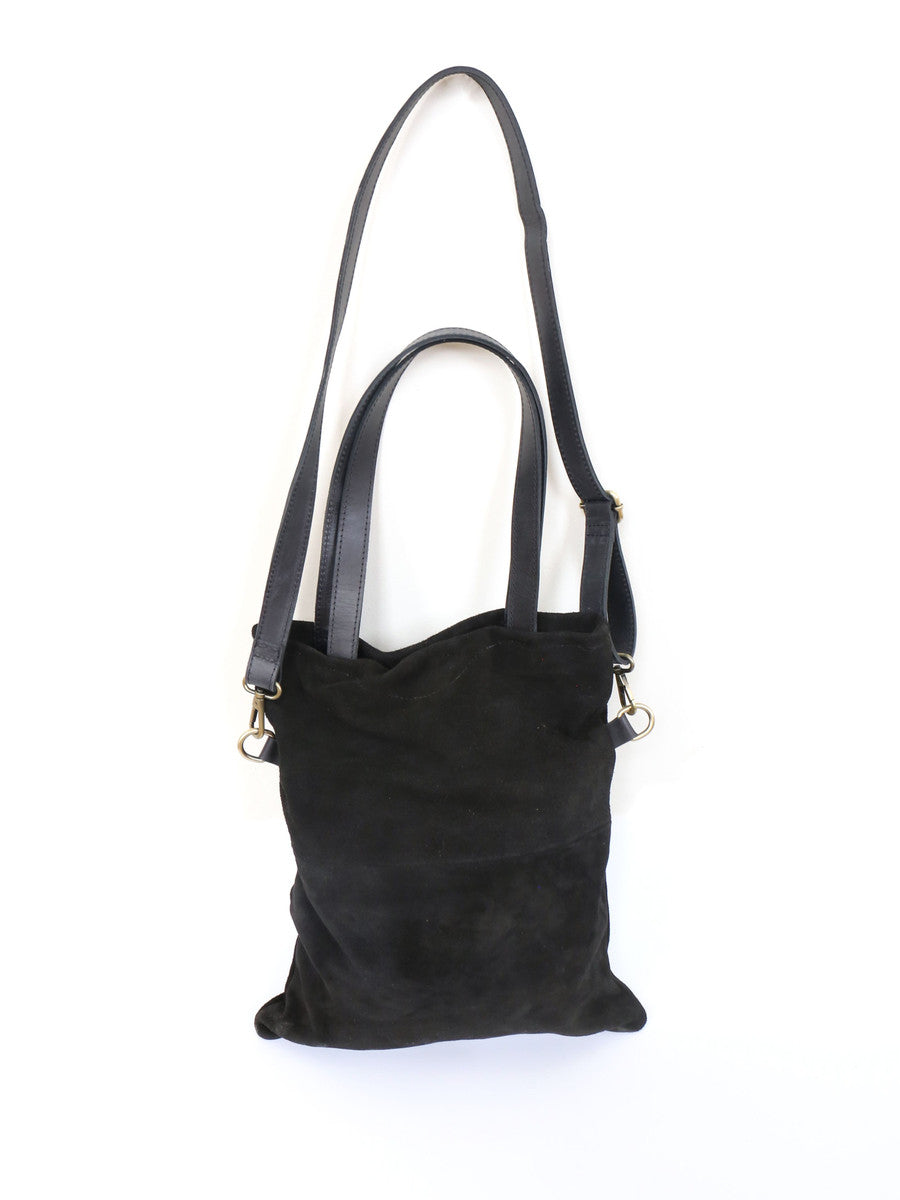 foldover crossbody bag ethically-made black suede | Fair Anita