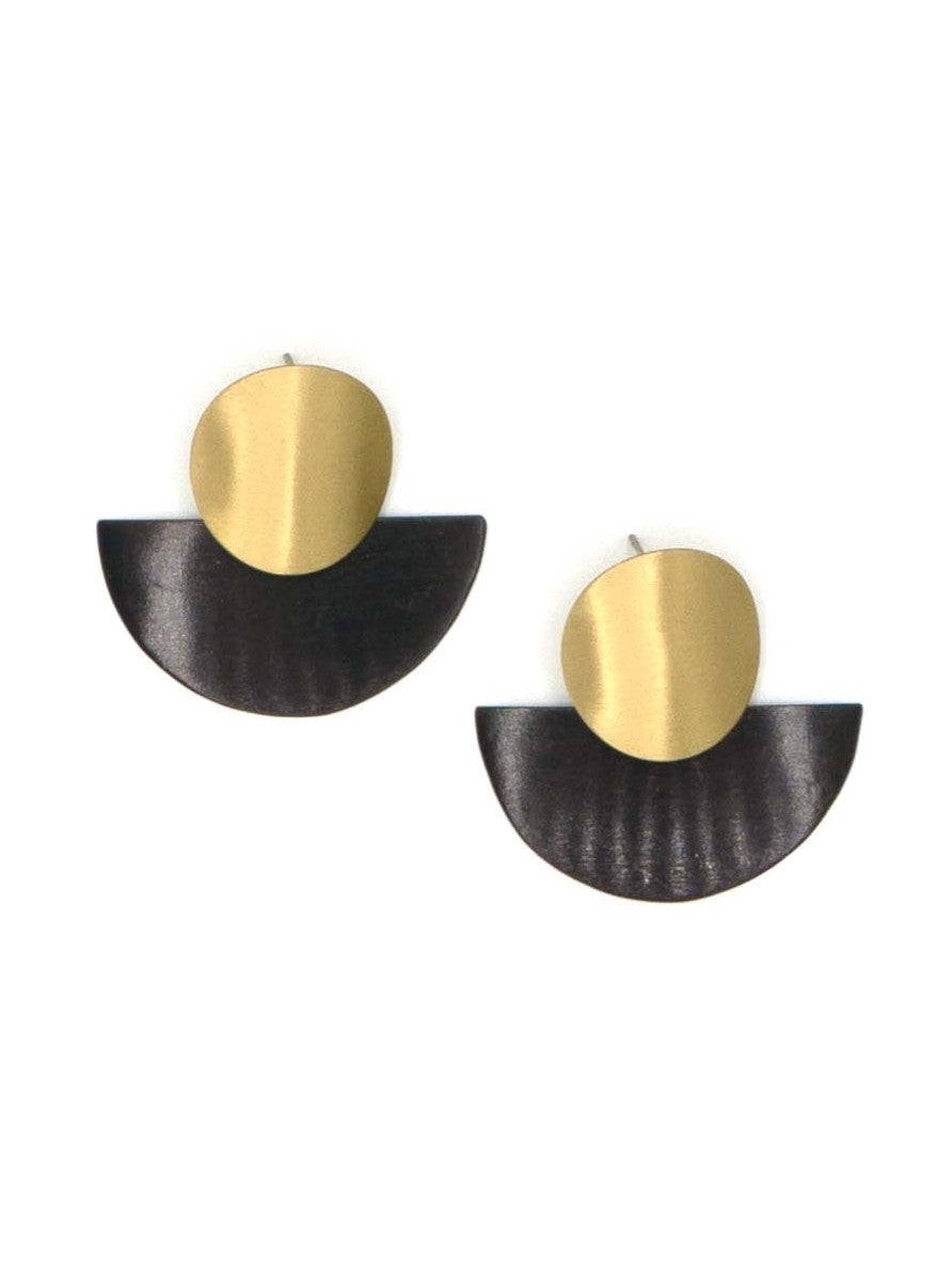 stacked disk brass and black earrings_Fair Anita