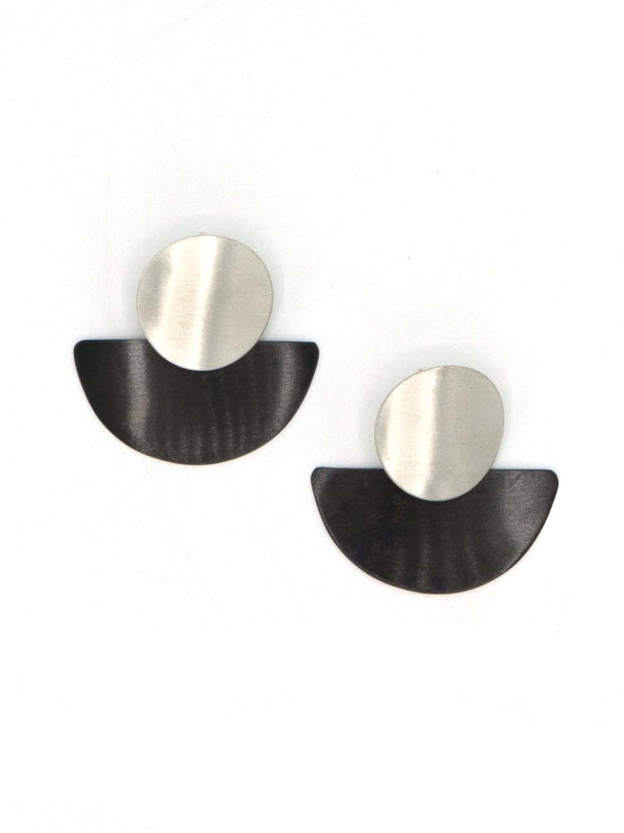 stacked disk silver and black earrings_Fair Anita