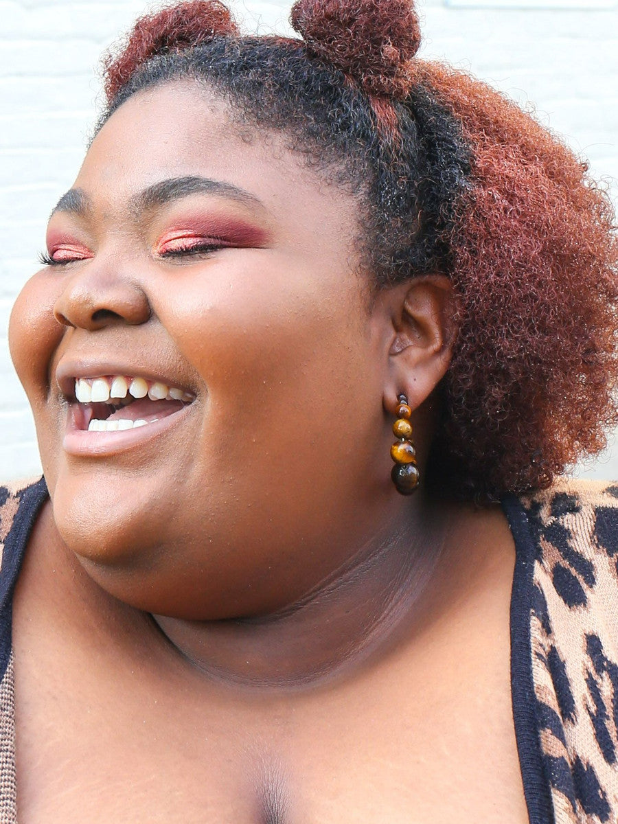 Earthy tiger eye beaded hoops| Fair Anita