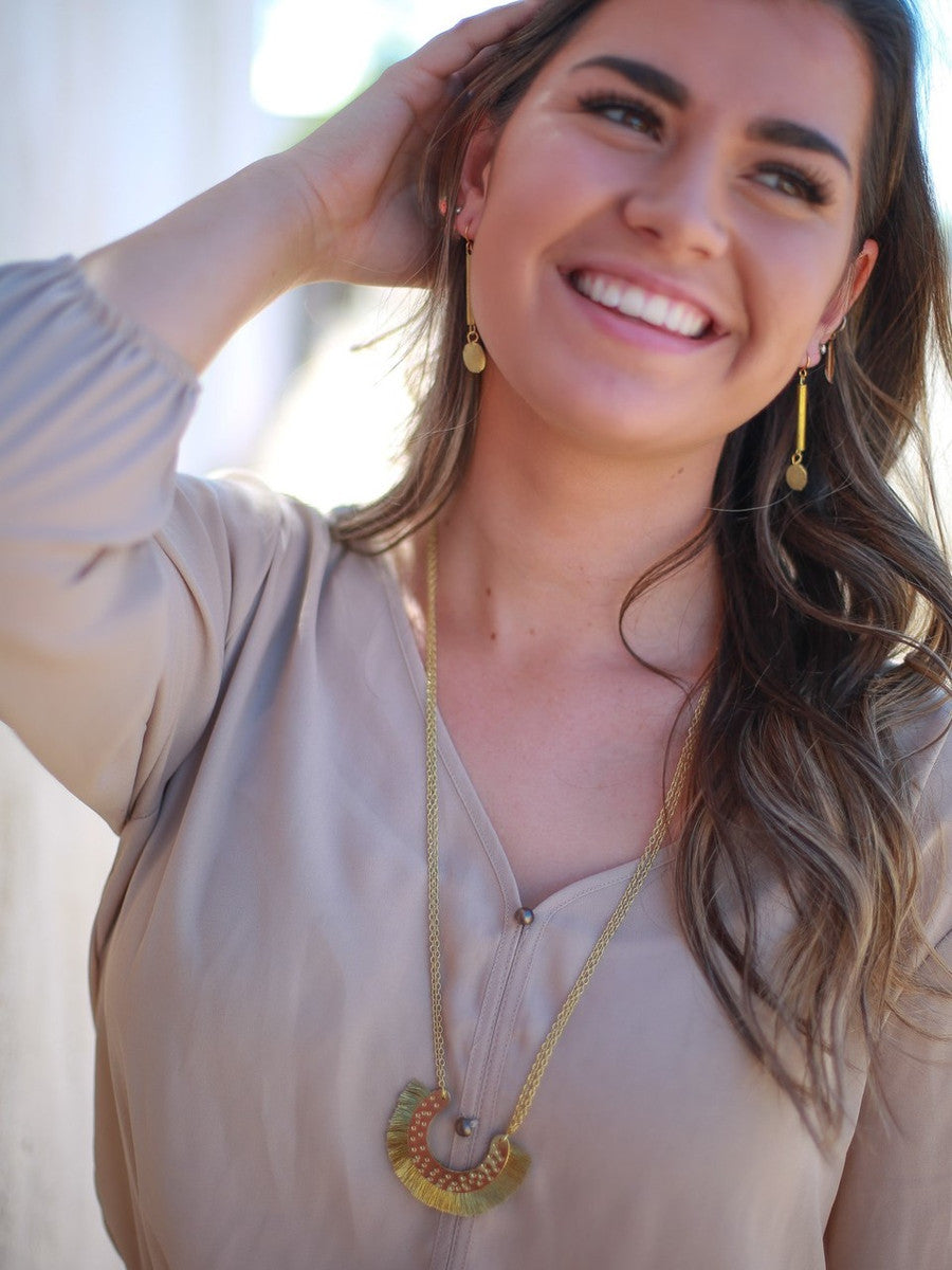 Long fair trade gold necklace with fringe | Fair Anita