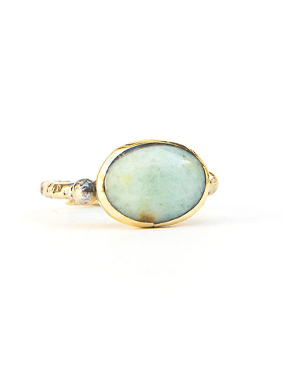 Aqua stone and brass adjustable ring _Fair Anita