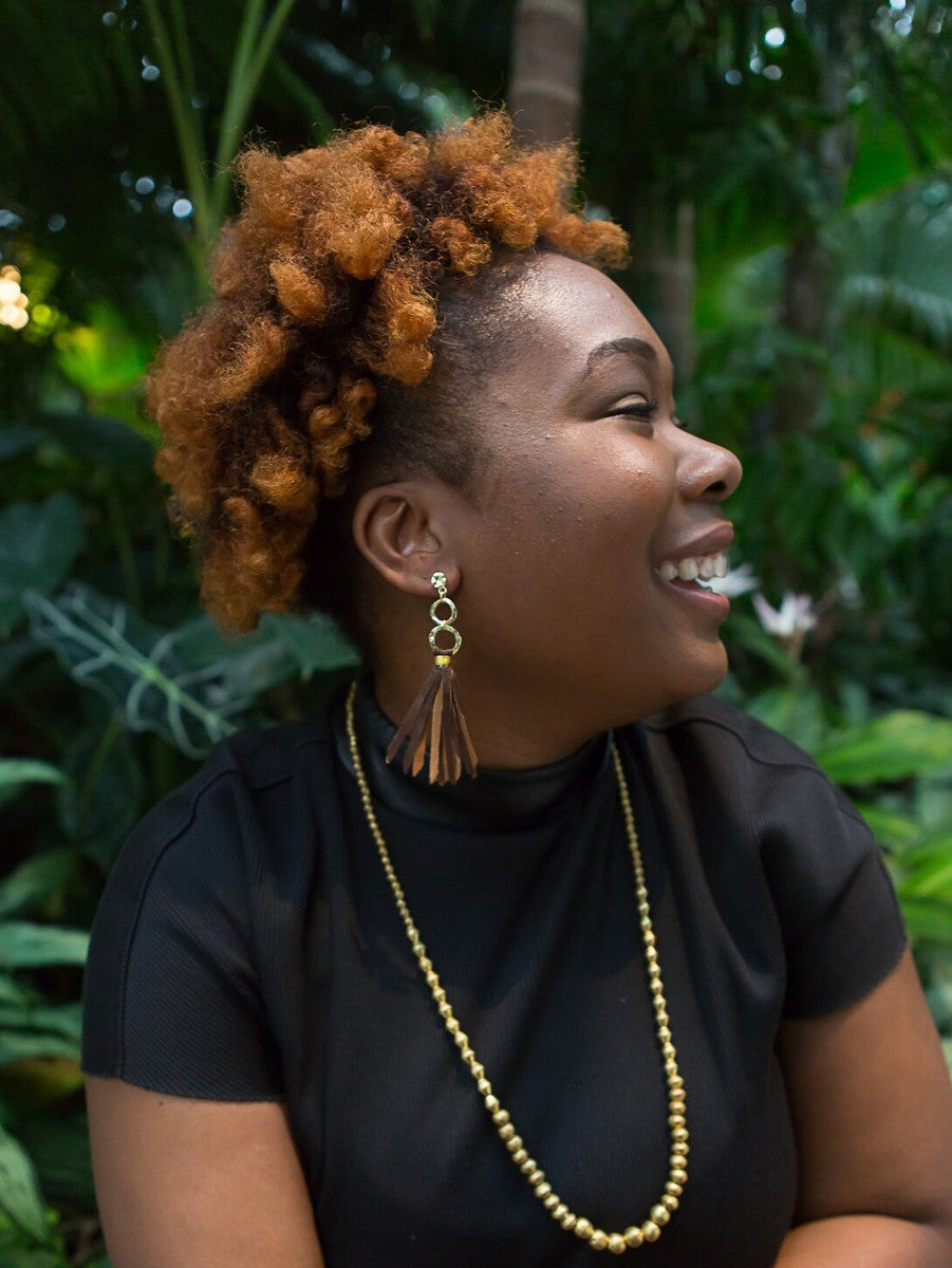 Leather tassel and brass loop earrings | Fair Anita