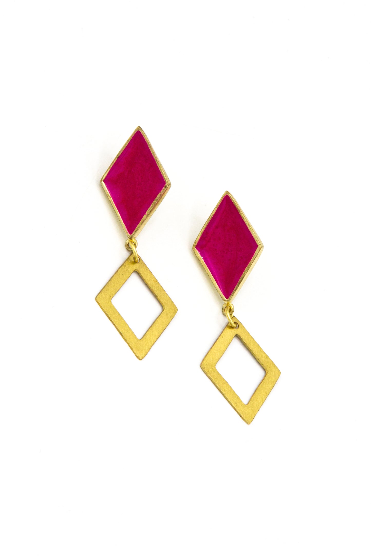 Magenta and Gold Geometric Earrings