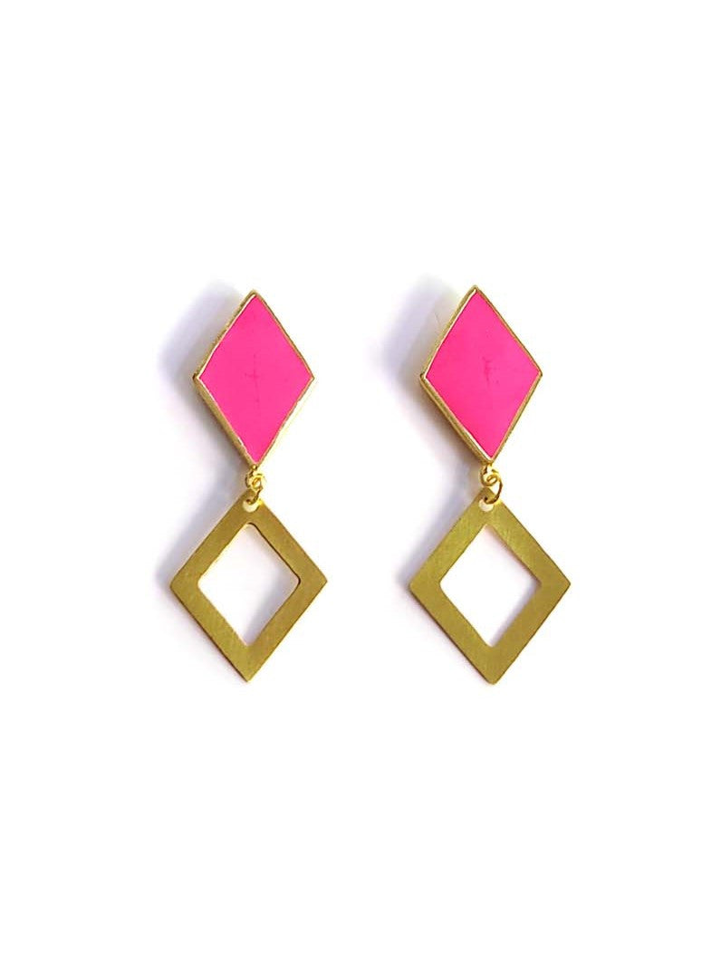 magenta and brass rhombus earrings | Fair Anita
