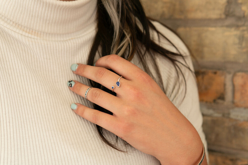 Medusa Lapis Adjustable Sterling Silver Ring