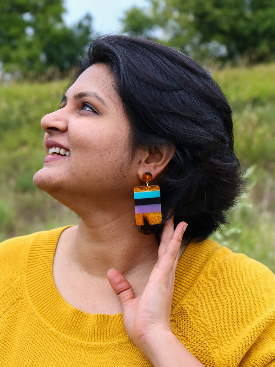 Mod orange and Wood Color Block Earrings | Fair Anita