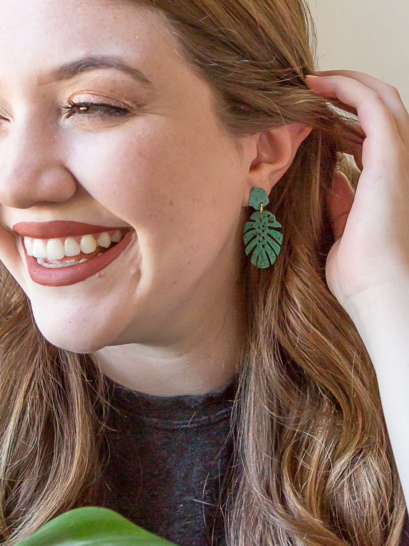 Monstera Studs teal_ Fair Anita