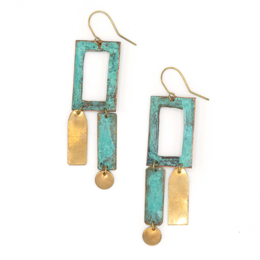 geometric patina statement earrings | Fair Anita