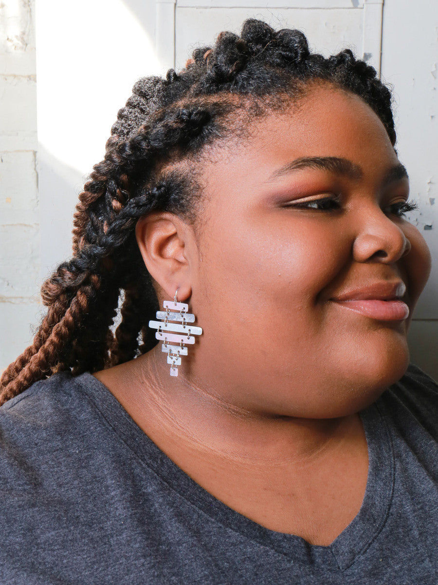 Pink and silver rustic ladder earrings | Fair Anita