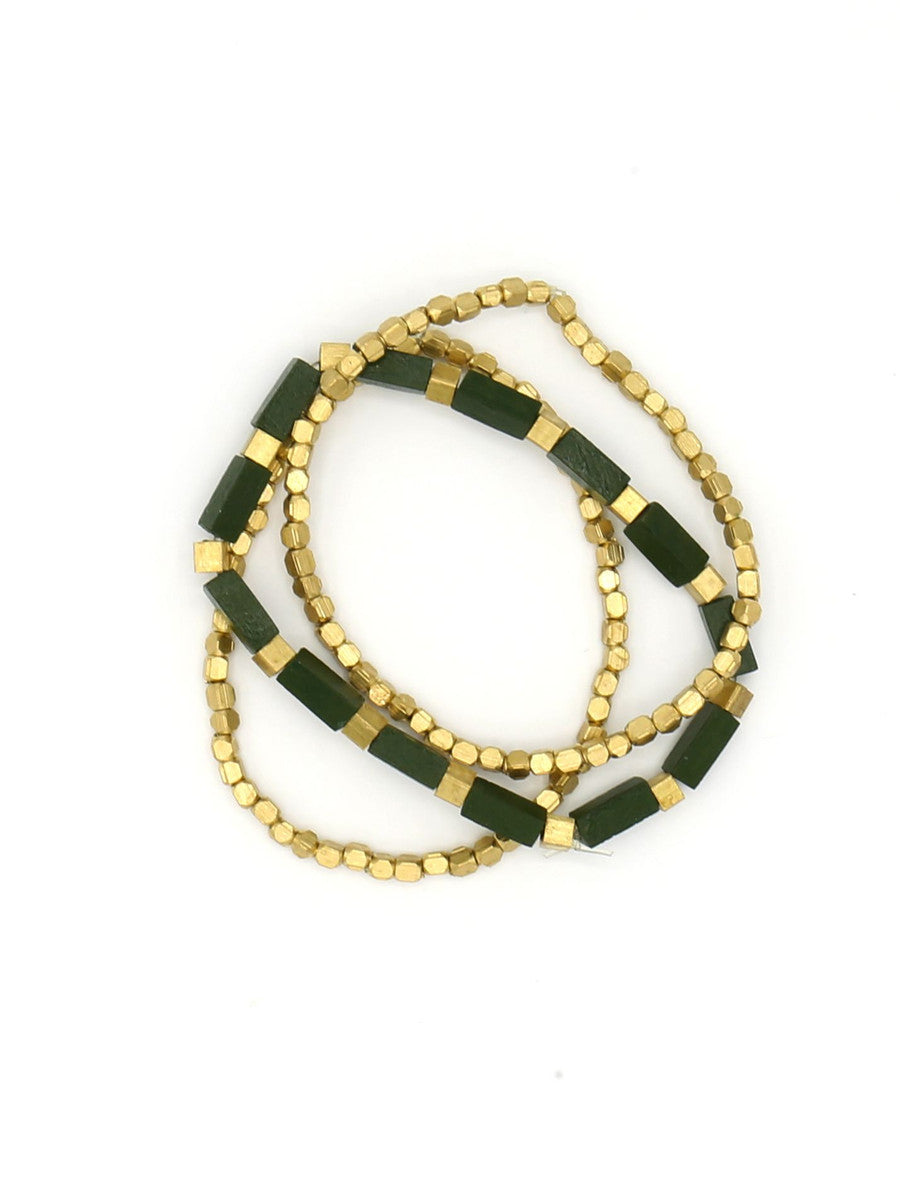 green and brass square beads elastic bracelet | Fair Anita