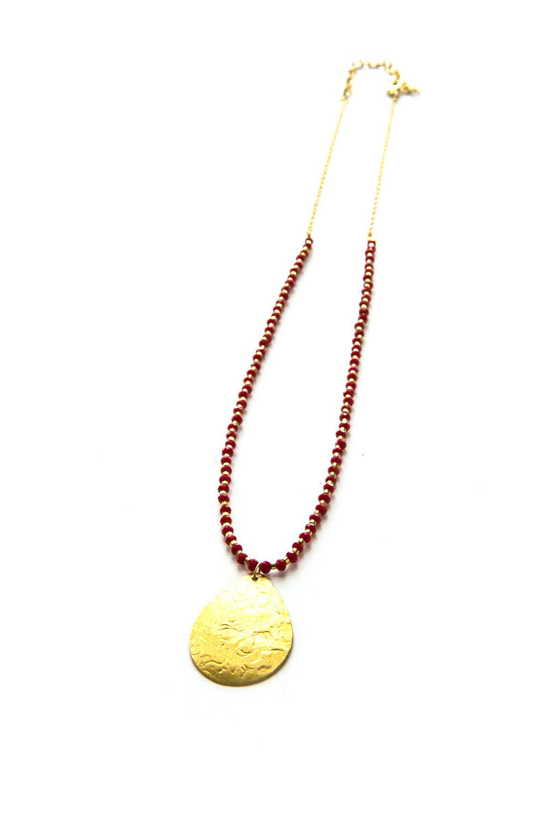 Red Beaded Pendant Necklace | Fair Anita