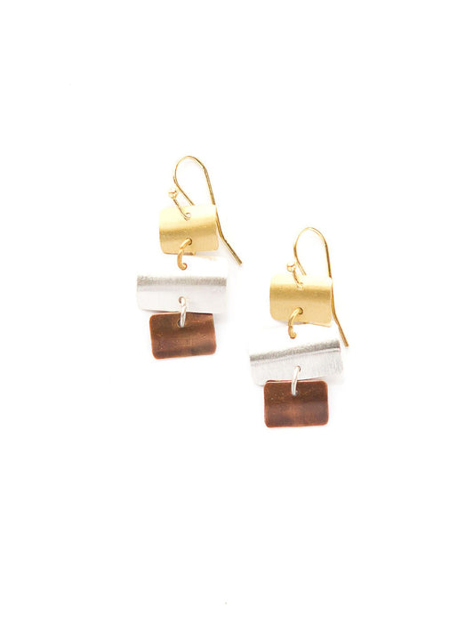 mixed metal triple rectangle earrings