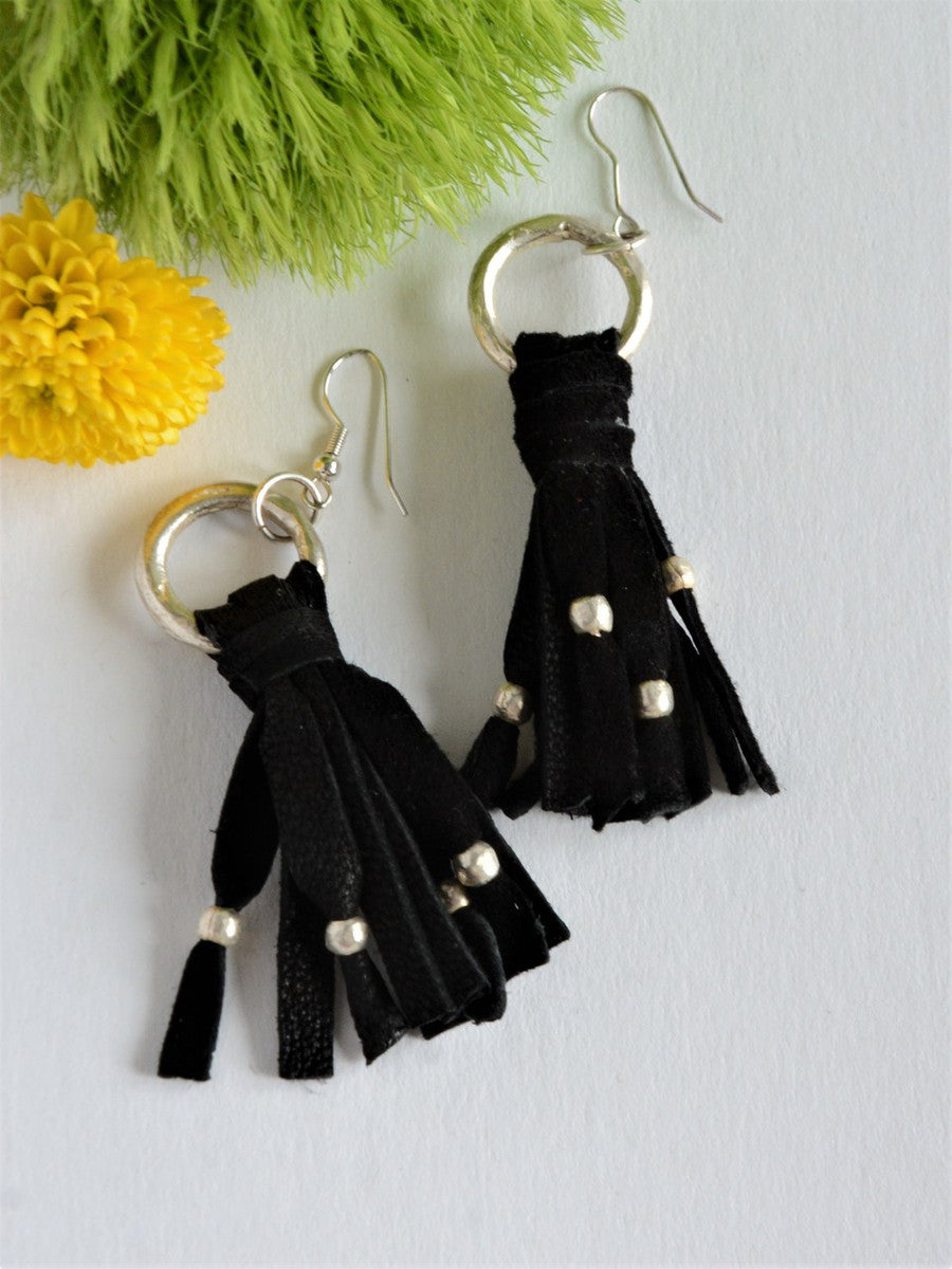 Black tassel and recycled bullet casing earrings | Fair Anita