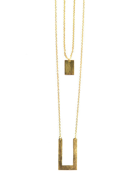 Tetris Geometric Double Strand Necklace - Brass