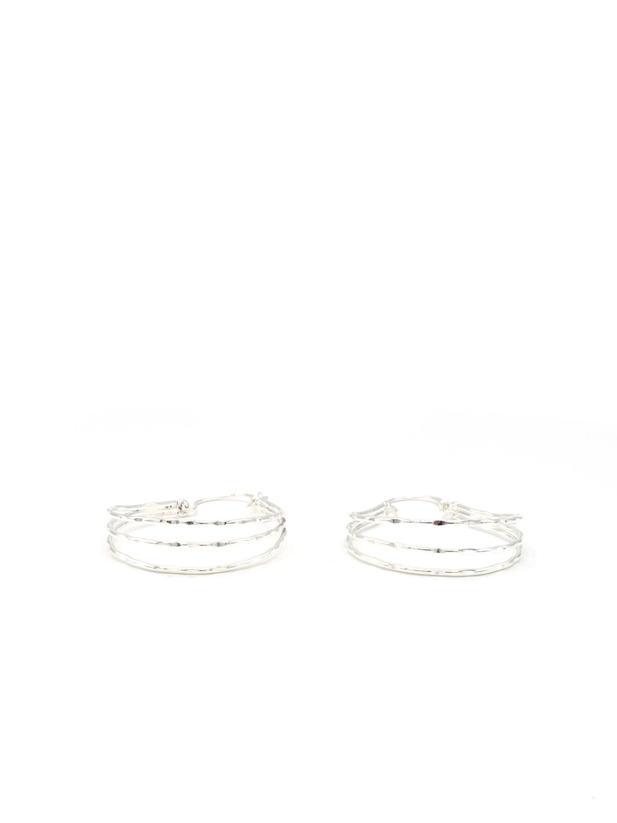 triple silver hammered hoop