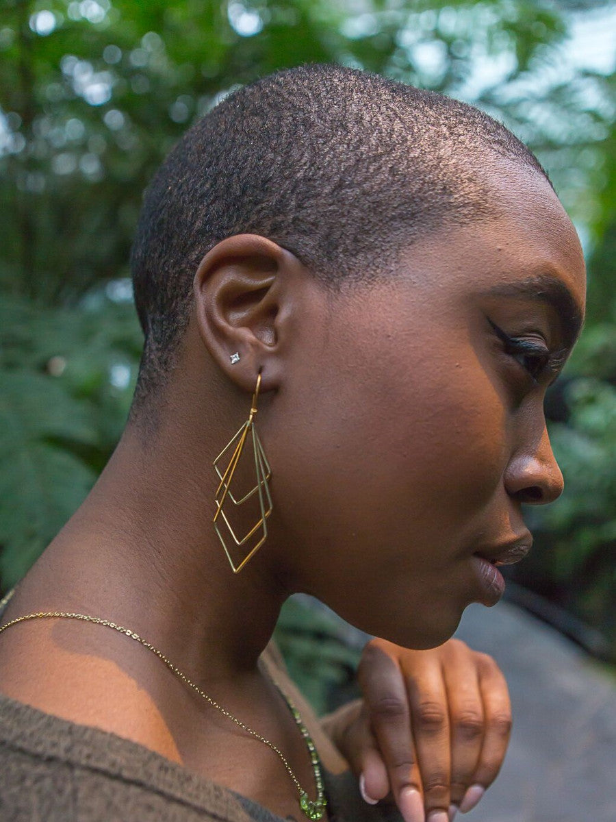 Triple diamond brass dangle earrings | Fair Anita