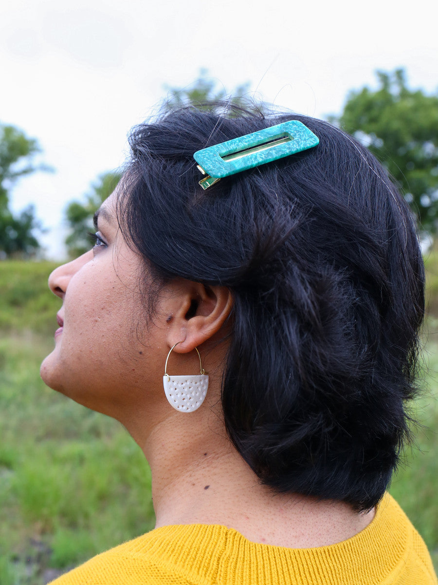 Eco friendly half moon earrings white and gold | Fair Anita