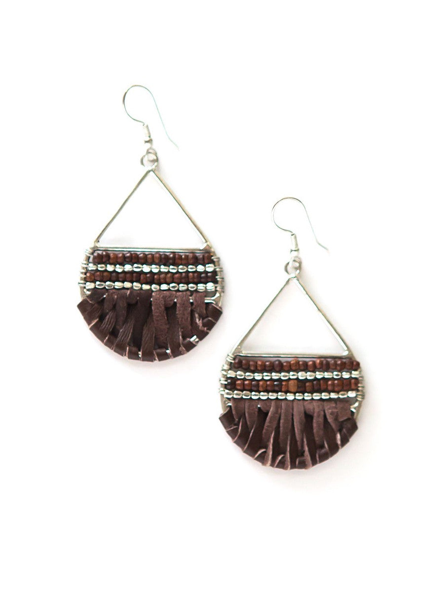 leather wrap silver teardrop earring | Fair Antia