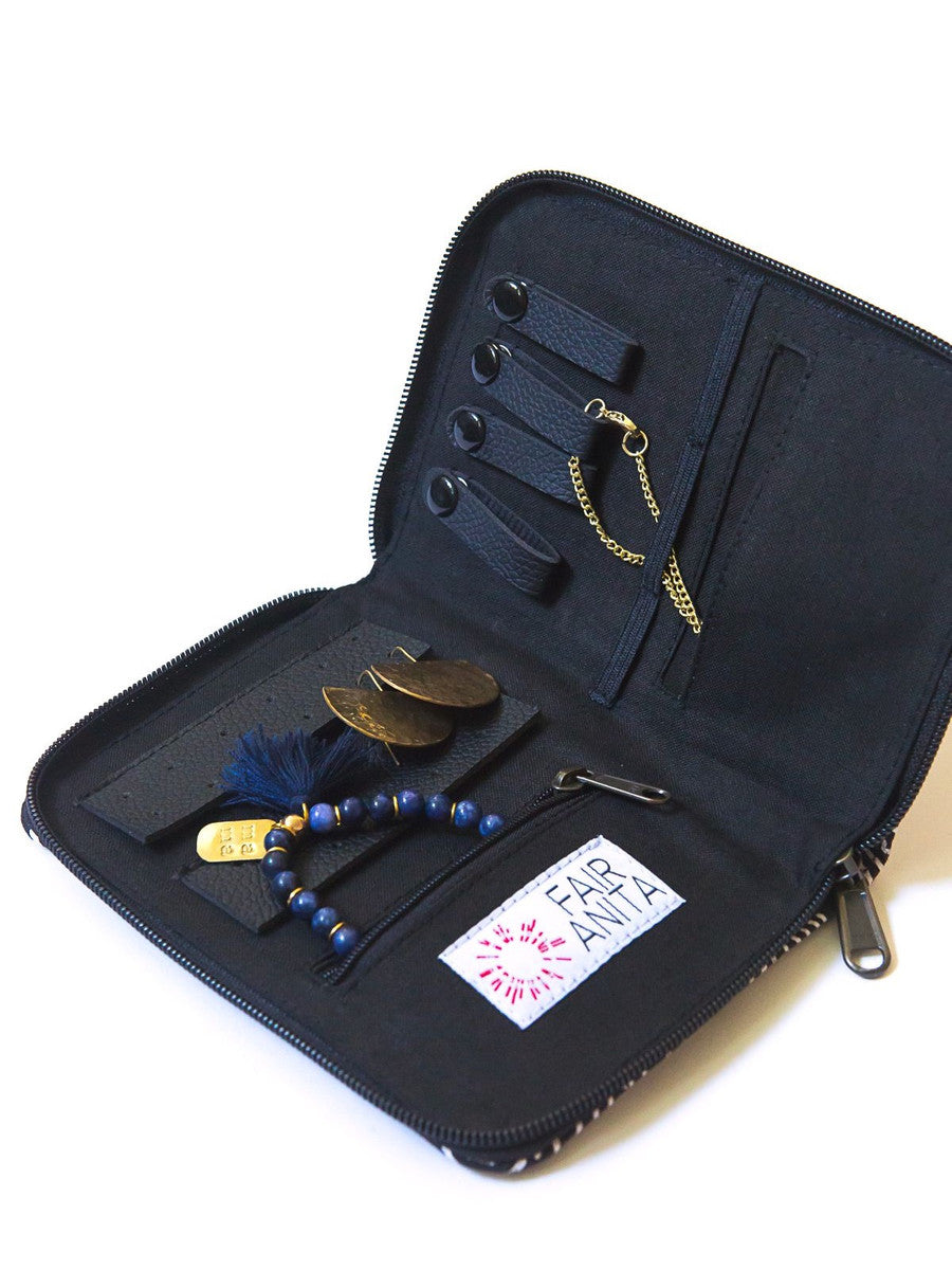 Ethically made jewelry travel case blue| Fair Anita
