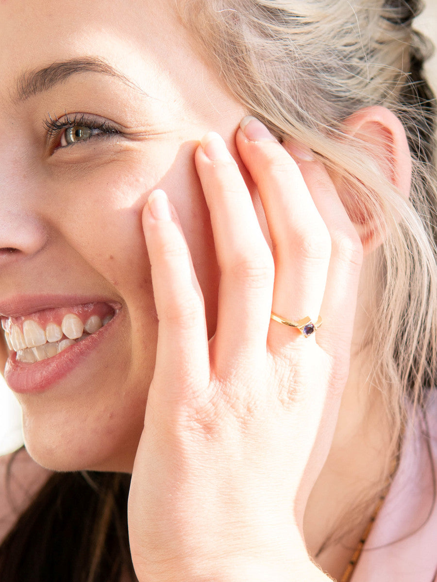 adjustable dainty purple stone brass ring_Fair Anita