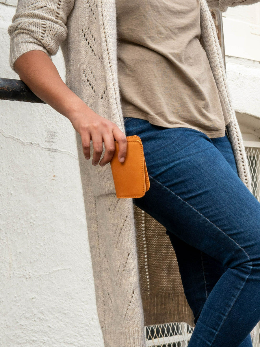 affordable sustainable brown leather pocket wallet | Fair Anita
