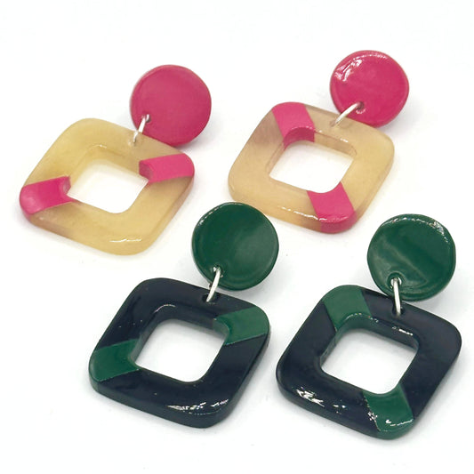 Check Box Horn Stud Earrings