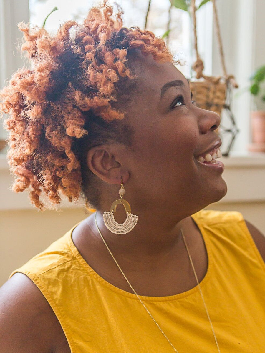 beaded taupe and horn earrings | Fair Anita