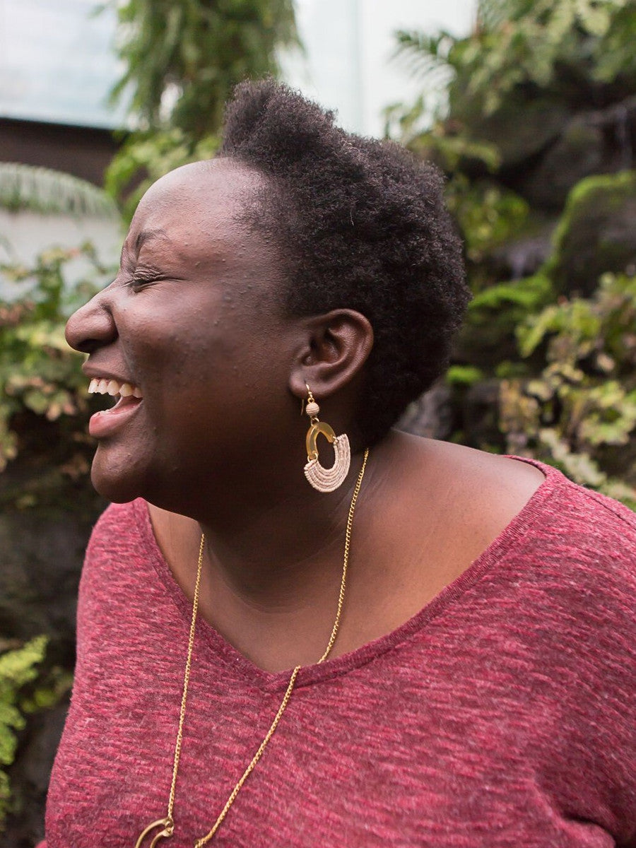 beaded taupe and horn earrings | Fair Anita