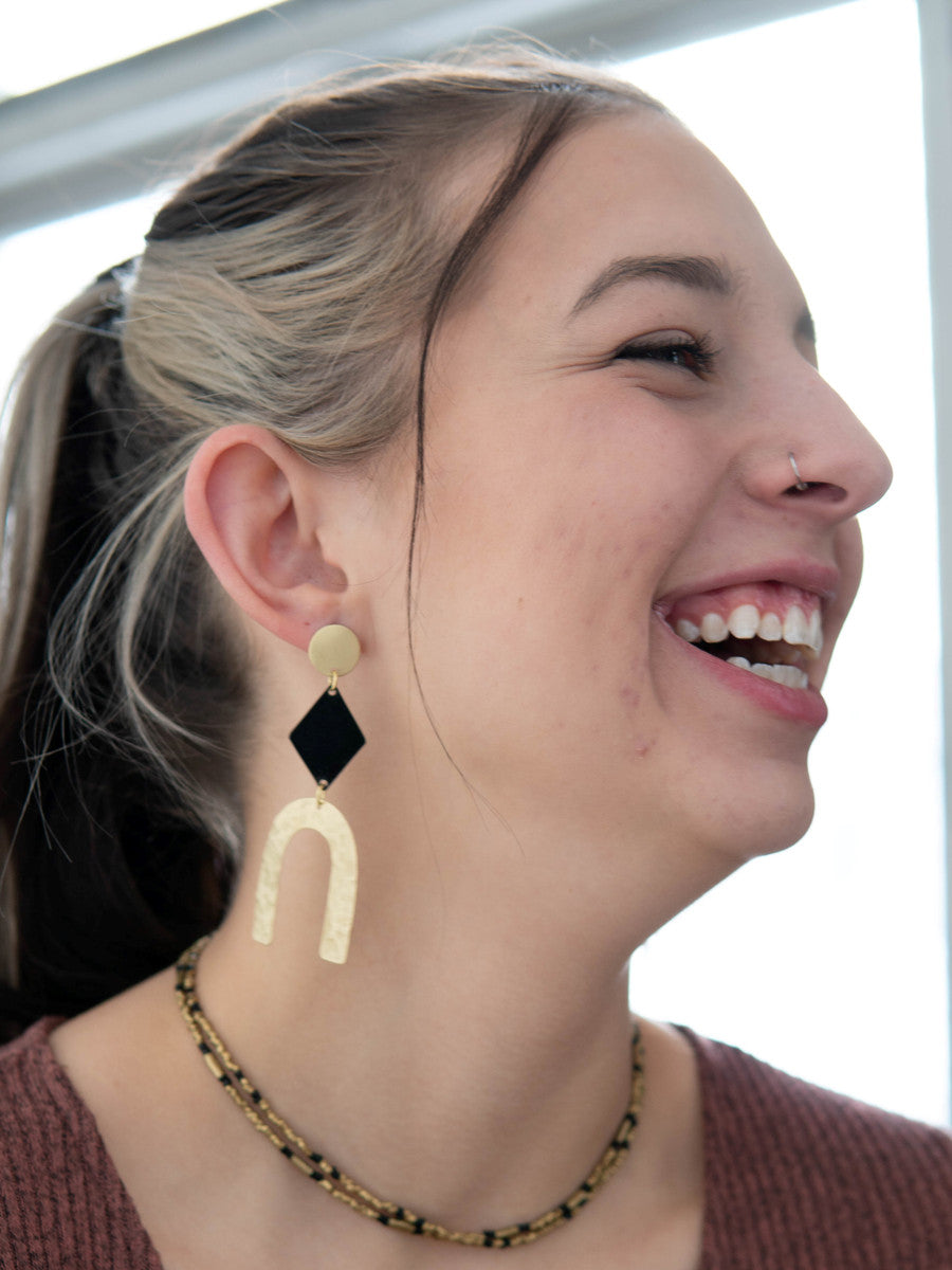 black and gold arch statement earrings_Fair Anita