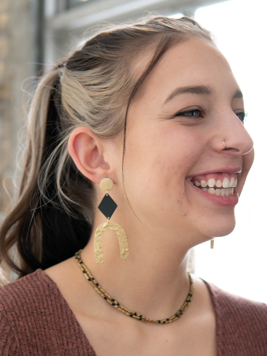 black and gold arch statement earrings_Fair Anita