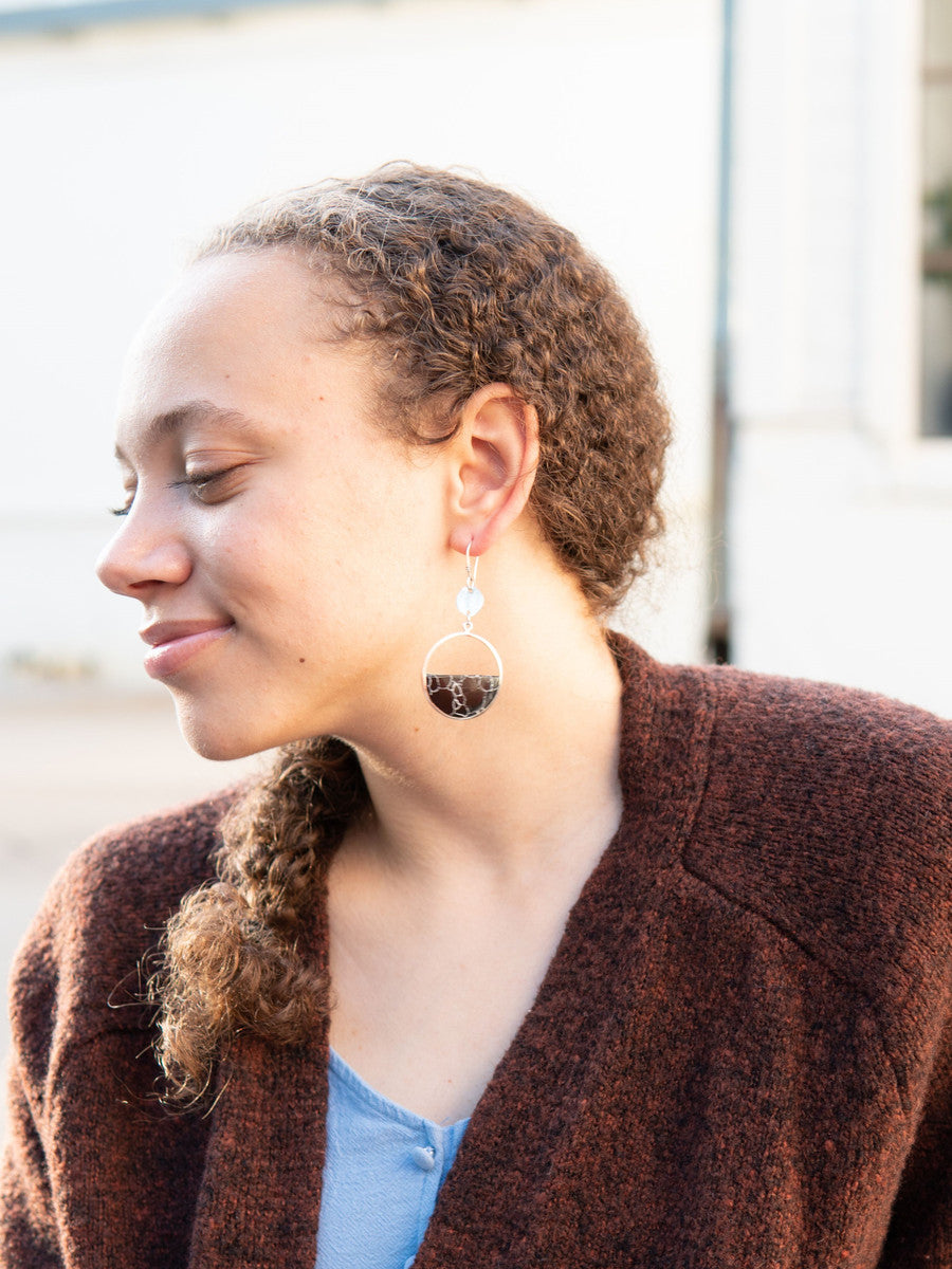 black and silver half disc earrings