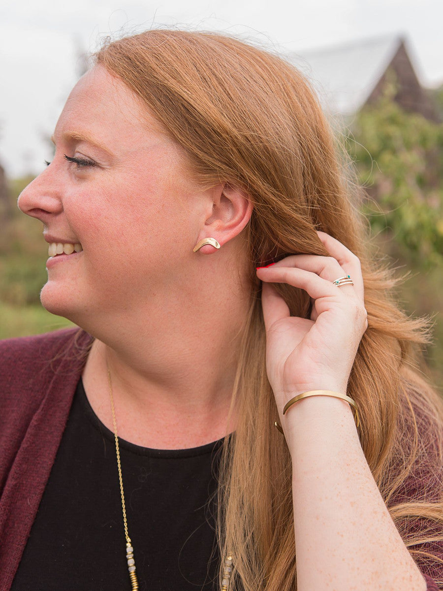 boomerang studs earrings brass | Fair Anita